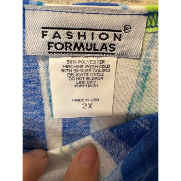 Fashion Formulas Blue  Green Striped 2-Piece Blouse & Sleeveless Top Set Size 2X - Picture 7 of 8